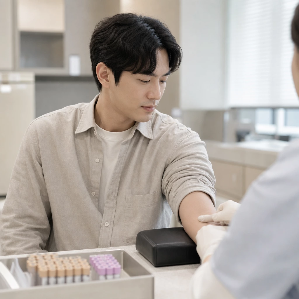 30대 남성 혈액검사를 받는 모습