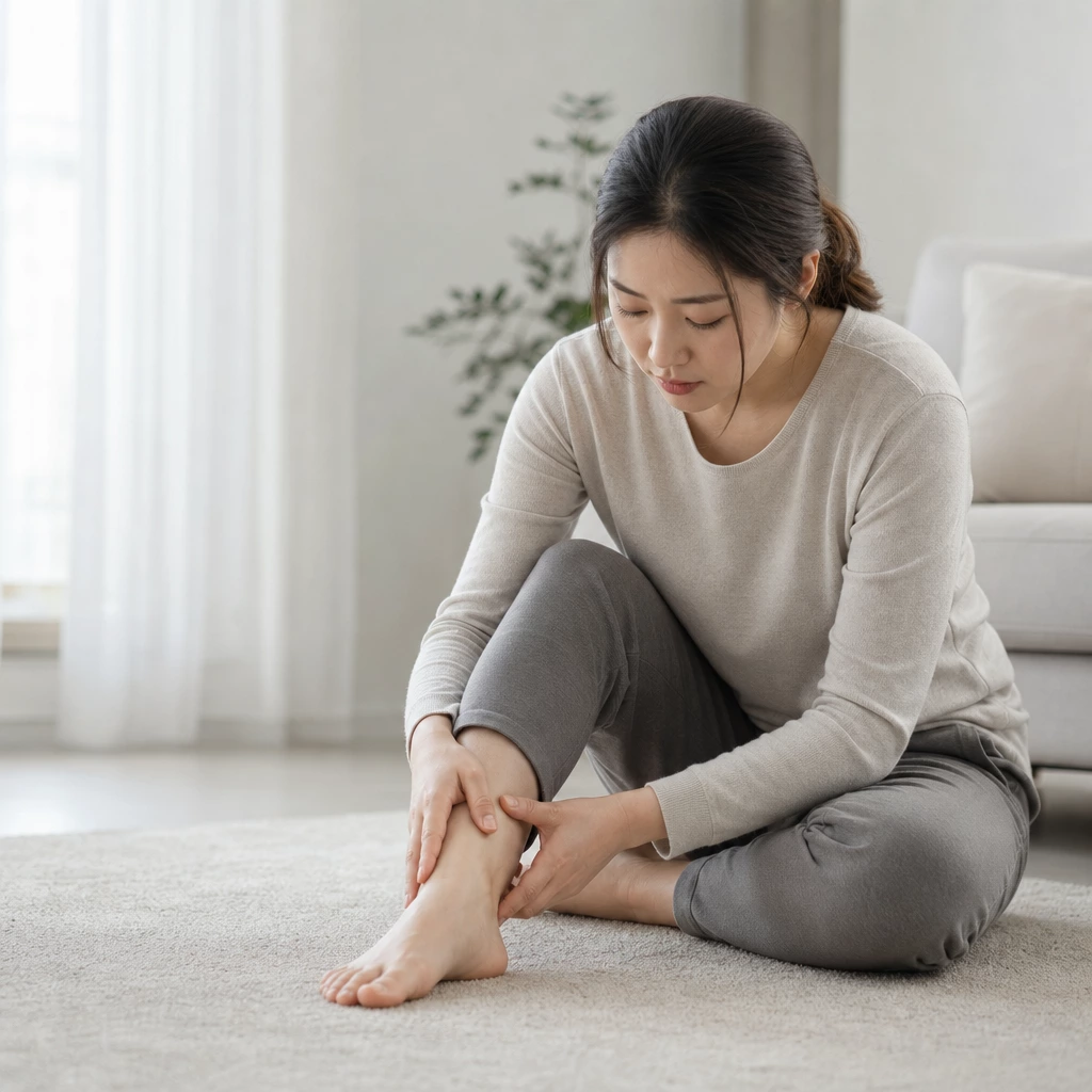 30대 여성 발목 통증을 살피는 모습