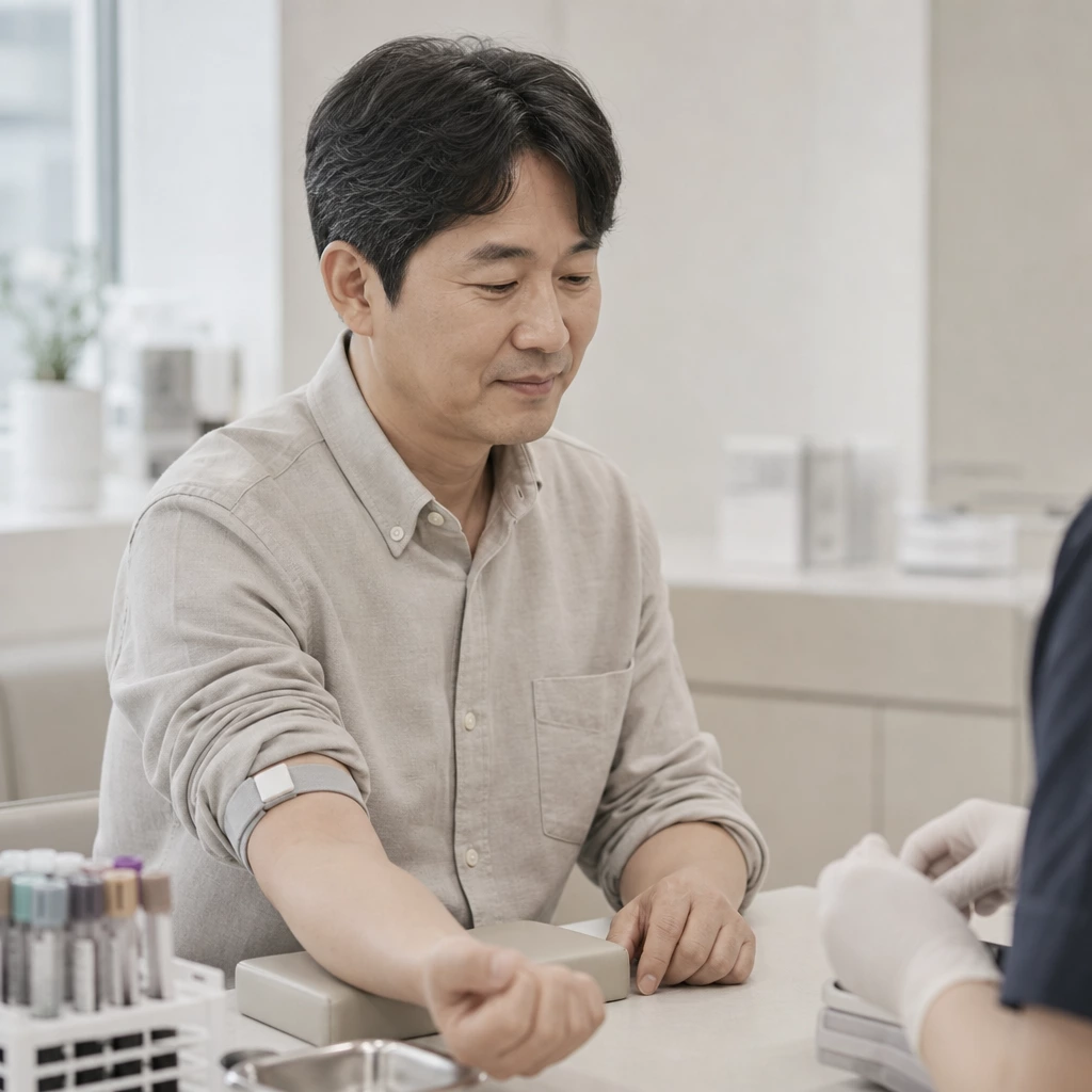 40대 남성 혈액검사를 받는 모습