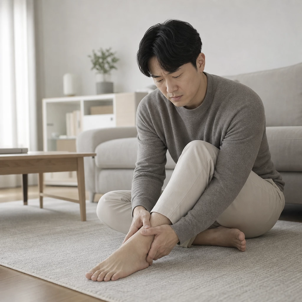 30대 남성 발목 통증을 살피는 모습