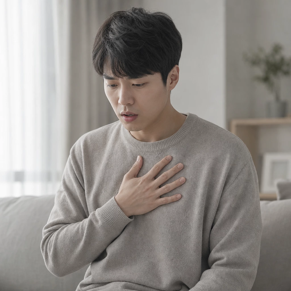20대 남성 가슴 두근거림을 느끼는 모습