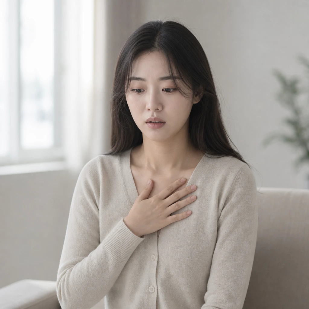 20대 여성 가슴 두근거림을 느끼는 모습