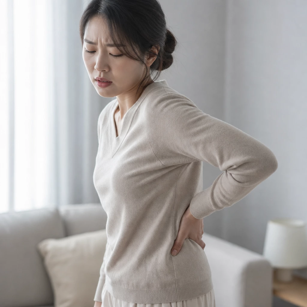 30대 여성 옆구리·허리 통증을 느끼는 모습