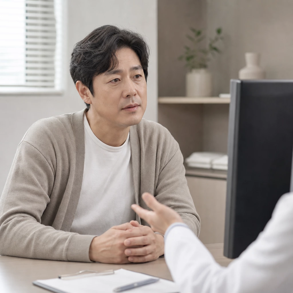 40대 남성 진료 결과 설명을 듣는 모습