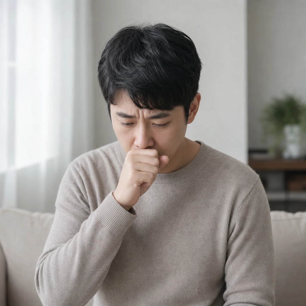 30대 남성 기침을 하는 모습