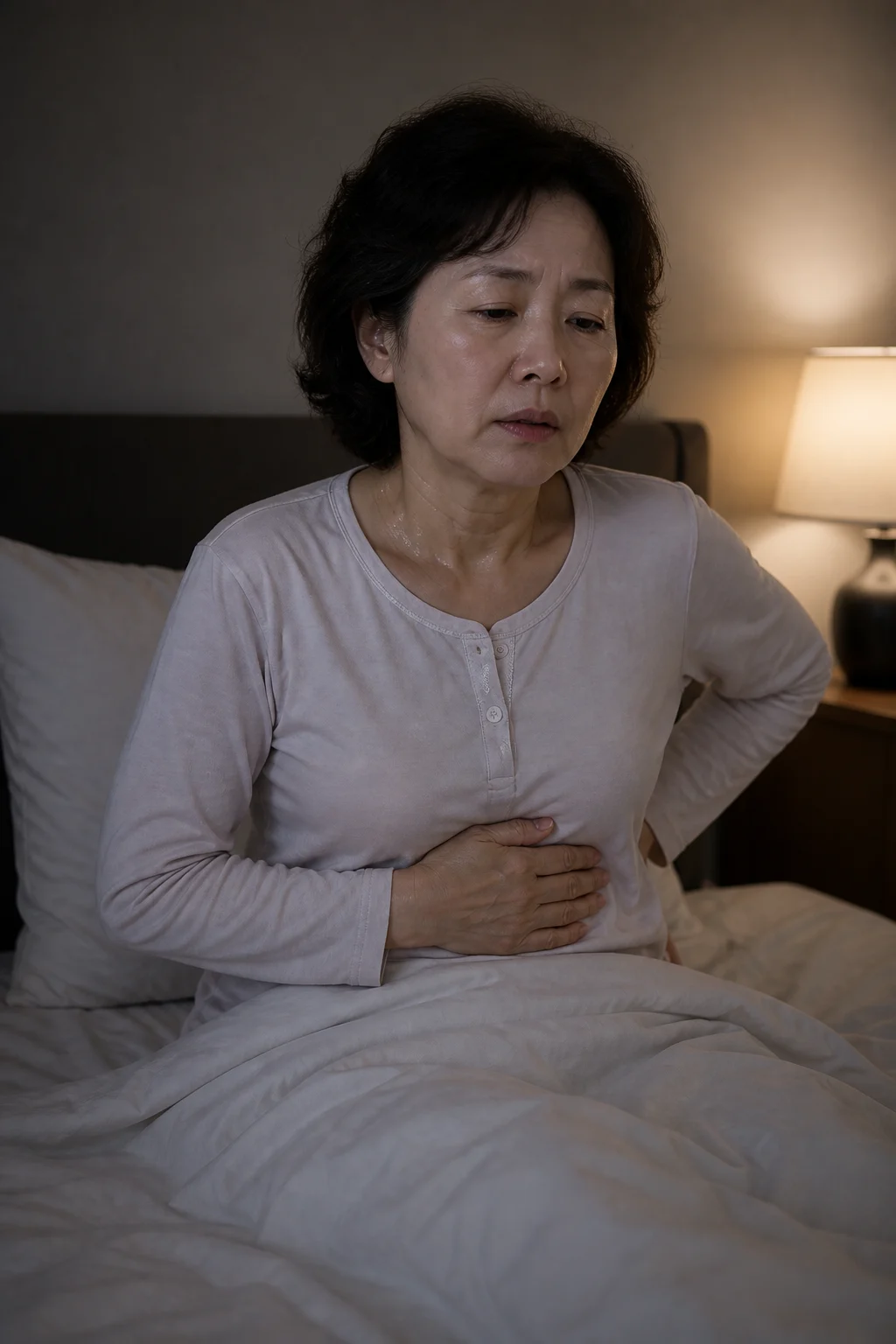 밤에 명치 통증과 식은땀을 느끼는 환자