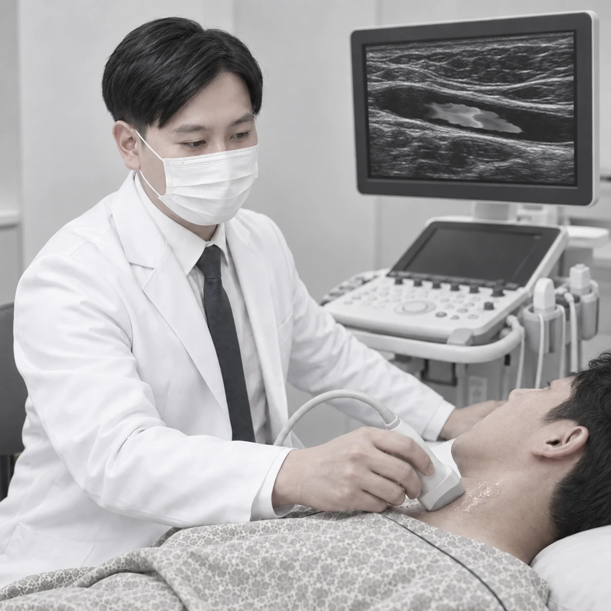 경동맥초음파 를 시행하는 검사 장면