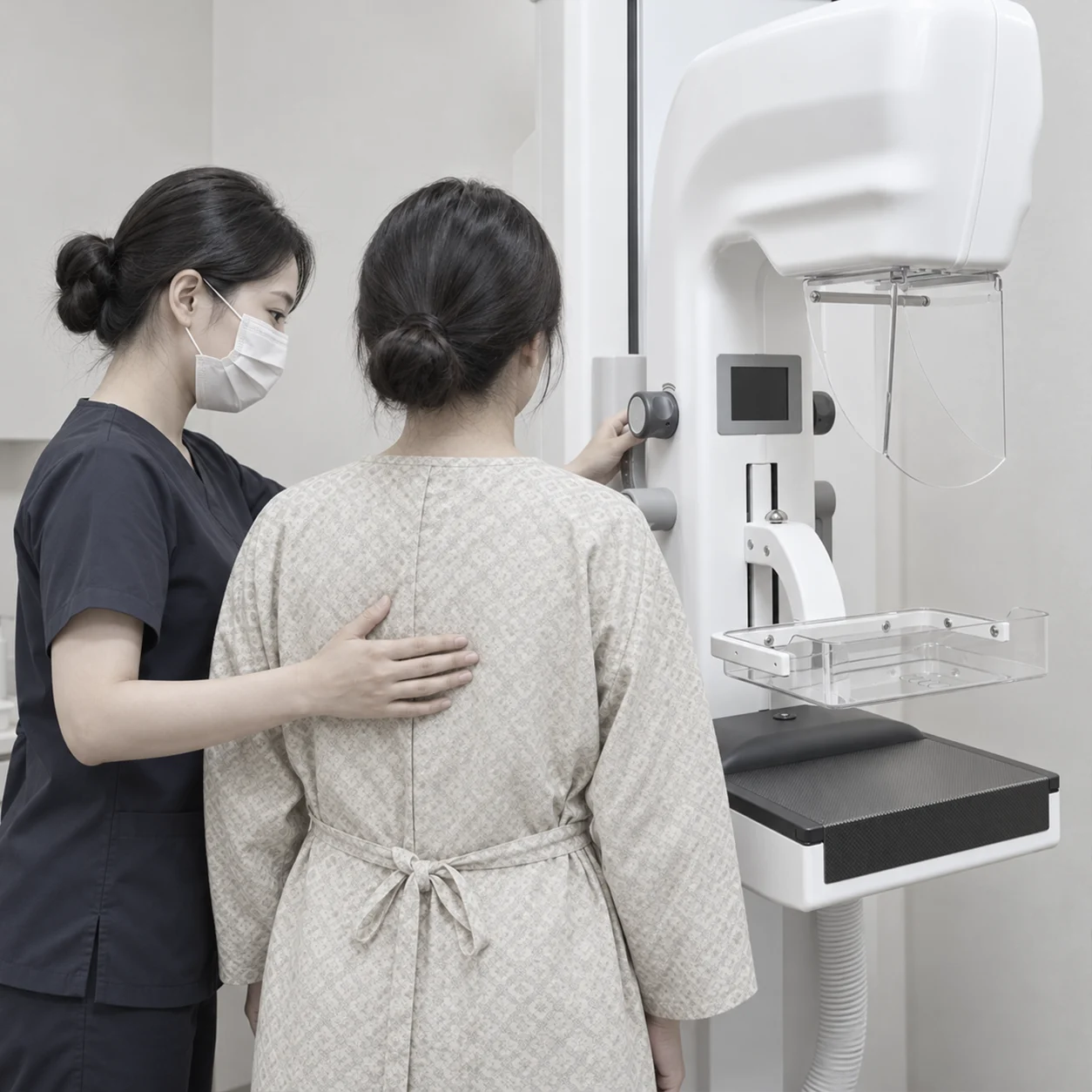 유방촬영 X-RAY 를 시행하는 검사 장면