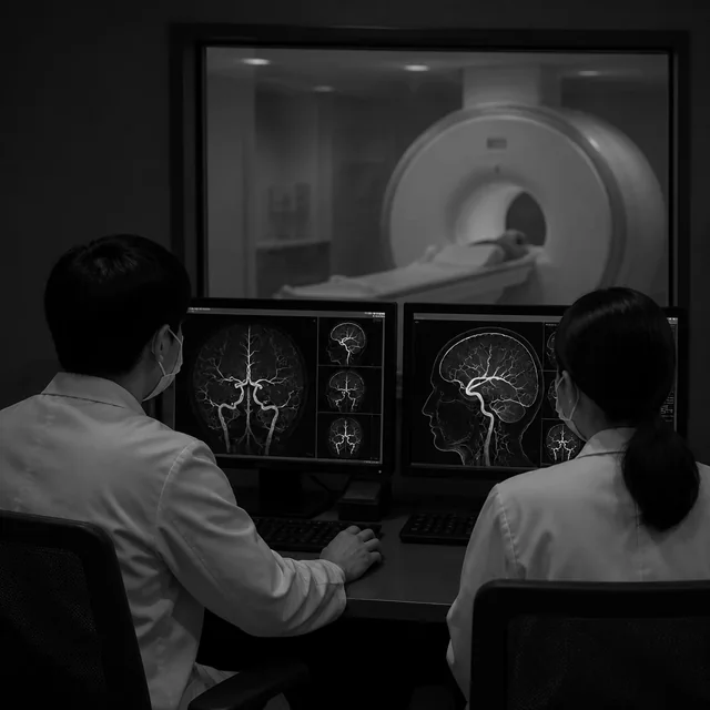 뇌MRA 를 시행하는 검사 장면