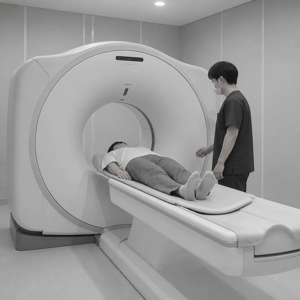 흉부(폐CT) 를 시행하는 검사 장면