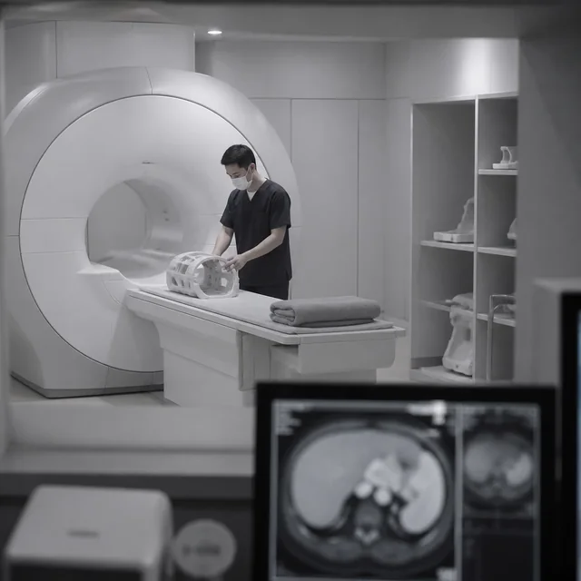간MRI 를 시행하는 검사 장면