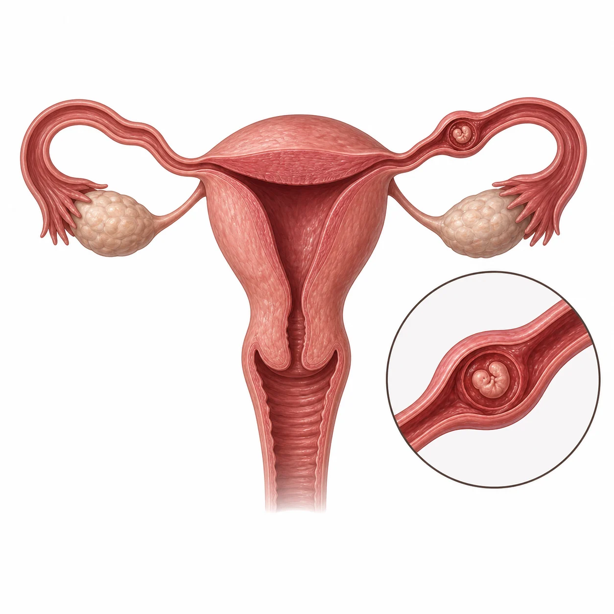 난관 내 자궁외임신 위치를 보여 주는 3D 의학 일러스트