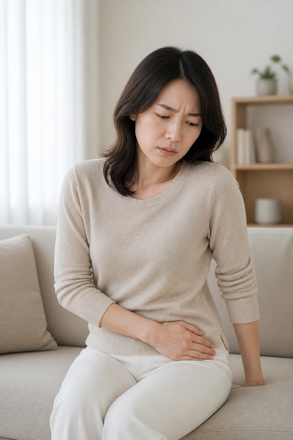 한쪽 골반 통증을 느끼는 여성