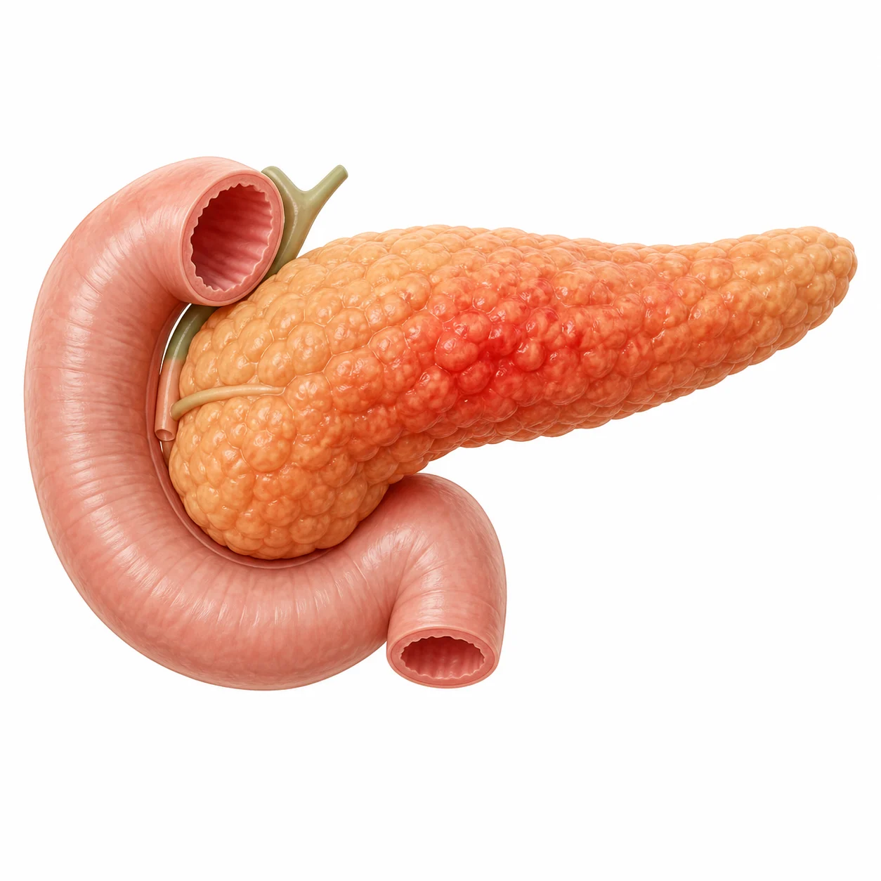 염증으로 부은 췌장을 나타낸 의학 일러스트